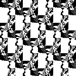 thumbnail depicting an abstract, pixelated black and white looping collage pattern from the project dirt/drift/sift. a complex textured pattern is broken up by white rectangles occurring diagonally.