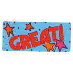 70s red text on light blue background with text that says great in a stylized sans serif font