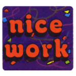 70s purple and red sticker that reads nice work
