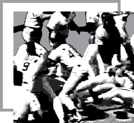 distorted image of many baseball players in an inpercievable pile